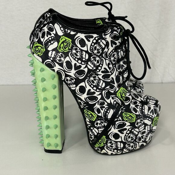 Red Kiss Green Spiked Heels Skulls And Roses Mona Women’s size 6 - Picture 1 of 9
